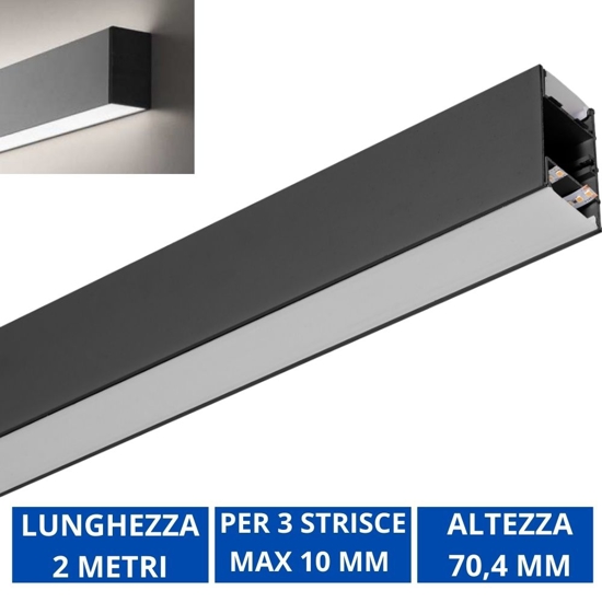 Profilo 2mt nero biemissione tirana gea luce per n3 strip led max 10mm