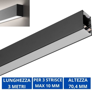 Profilo 3mt nero biemissione tirana gea luce per n3 strip led max 10mm