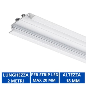 Profilo alluminio 2mt bianco da incasso per strip led max 20mm