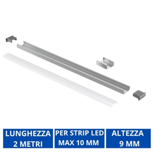 Profilo grigio 2mt per strip led max 10mm gea luce