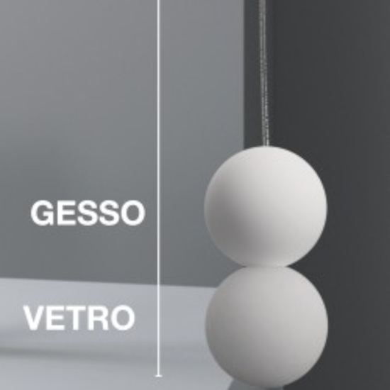 Lampada a sospensione doppia sfera gesso vetro bianca