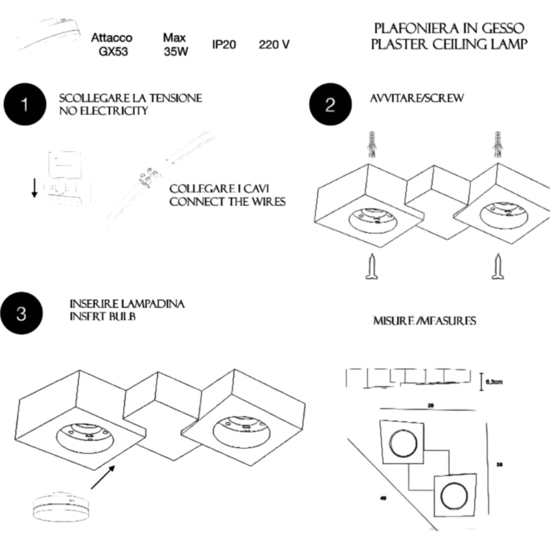 Plafoniera di gesso bianca design moderno trapezoidale