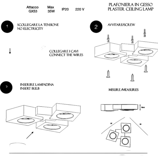 Plafoniera di gesso ceramico trapezoidale design moderna