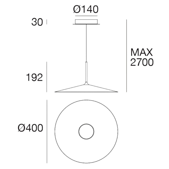 Poe plus lampadario linea light led 15w 3000k nero 40cm