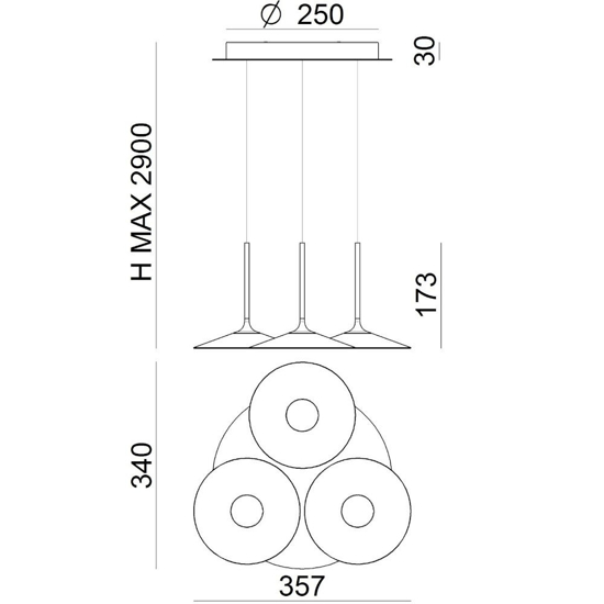 Lampadario con 3 sospensioni led 19w 3000k poe p3 linea light grigio