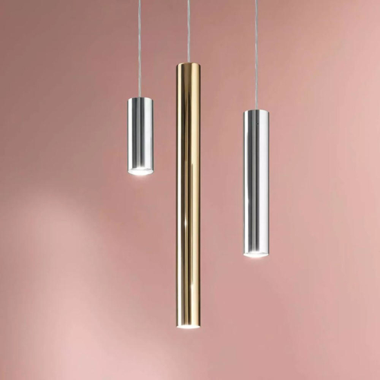 Birba linea light lampada a sospensione cilindro oro h60 cm gu10