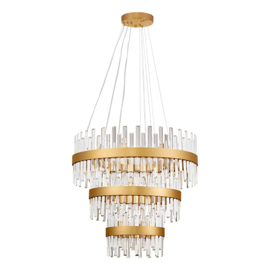 Lampadario anelli oro con cristalli trasparenti stile contemporaneo