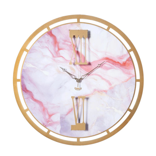 Orologio moderno da parete rotondo oro effetto marmo rosa