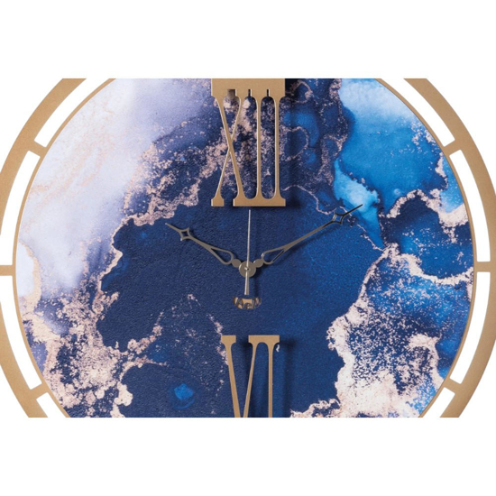 Orologio moderno a parete metallo rotondo oro effetto marmo blu