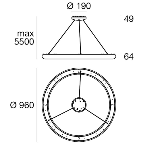 Lampadario cerchio led 51w 3000k linea light polo 96cm