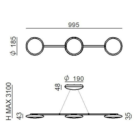 Linea light vivaldi lampadario moderno cromo led 3000k