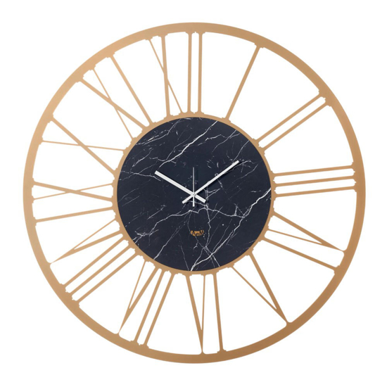 Orologio moderno a parete oro effetto marmo nero rotondo 90cm