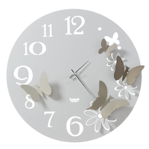 Orologio bianco da parete rotondo design farfalle