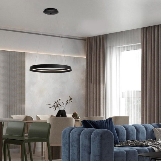 Lampadario moderno cerchio nero 60cm led 52w 2700k 3000k dimmerabile