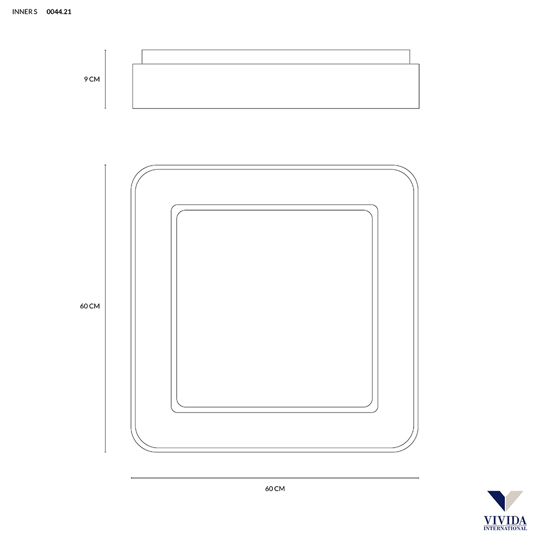 Plafoniera 60 led 50w 3000k 4000k quadrata vivida inner s moderna