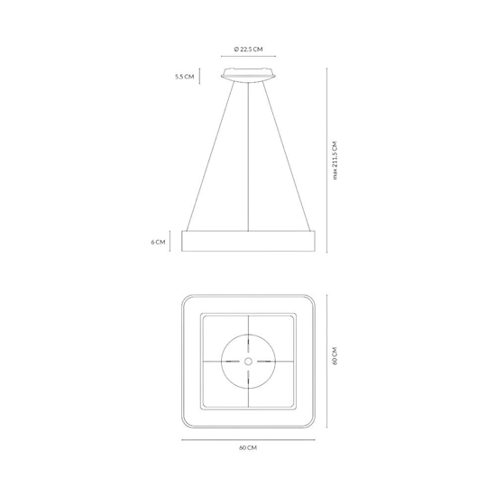 Lampadario a sospensione vivida inner-s 60 nero 50w 3000k 4000k dimmerabile