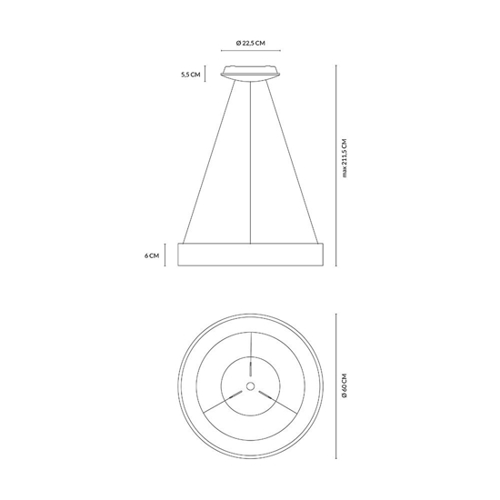 Lampadario nero a sospensione vivida inner-r 60 led 50w 3000k 4000k dimmerabile