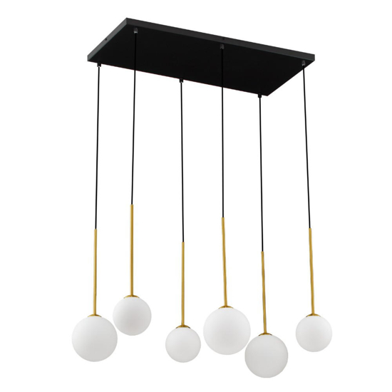 Lampadario oro nero multi lampada a sospensione sfere vetro bianco