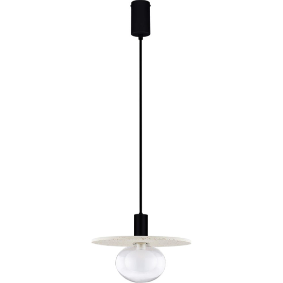 Lampada a sospensione hos disco di cemento beige con sfera in vetro