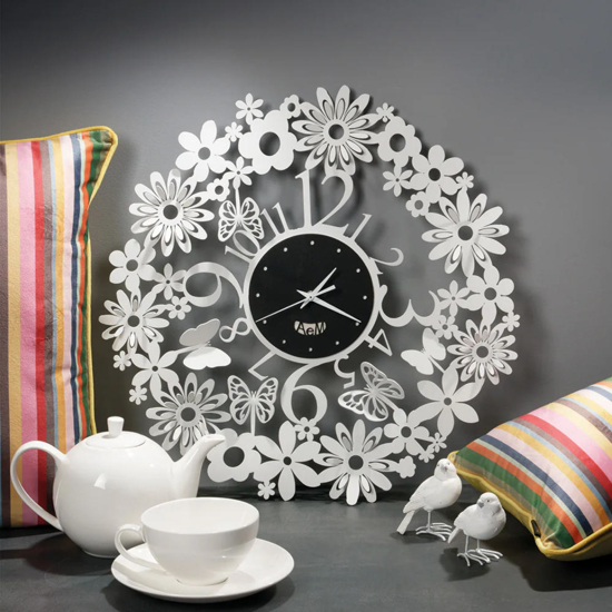 Orologio da parete bianco e nero design farfalle rotondo 50cm