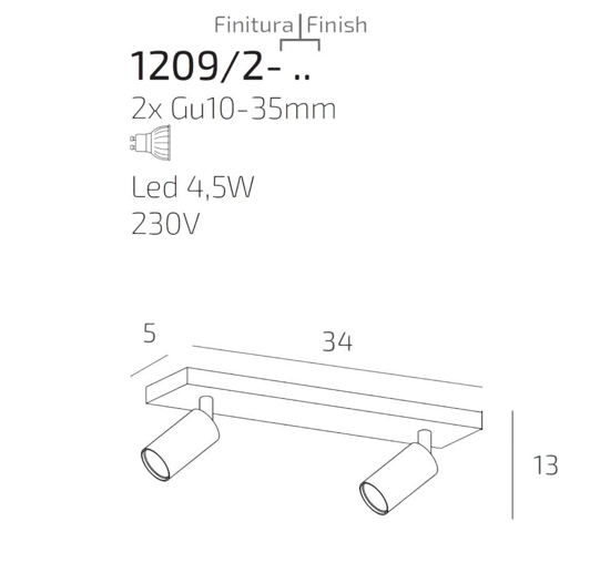 Plafoniera nera due luci led orientabili toplight