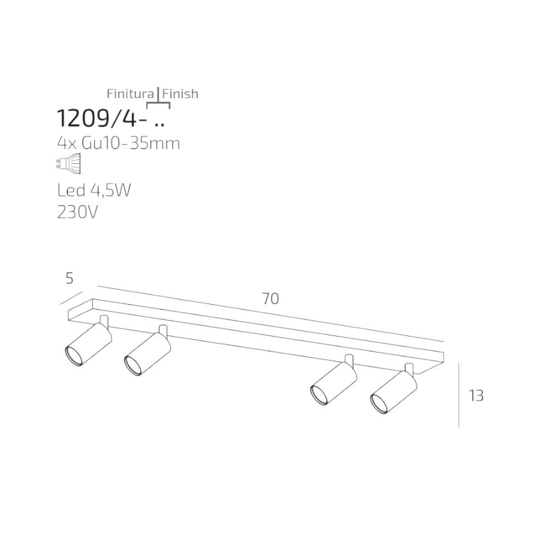 Plafoniera da cucina moderna 4 luci orientabili bianca toplight