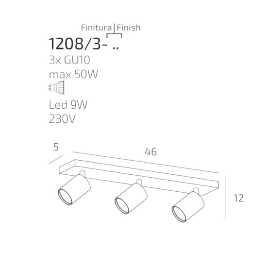 Plafoniera con 3 faretti led bianca per cucina toplight