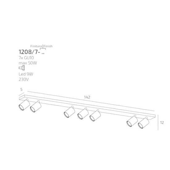 Plafoniera binario bianco 7 luci orientabili toplight