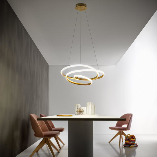 Lampadario diva s-s oro gea luce 80w 3000k per soggiorno moderno