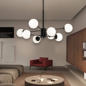 Lampadario design nero sfere di vetro per soggiorno moderno