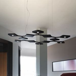 Lampadario design per soggiorno moderno led 91w nero quad stilnovo