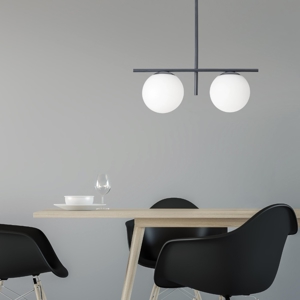 Lampadario moderno jugen miloox ottanio due sfere vetro bianco