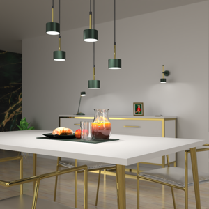 Lampadario verde oro per sala da pranzo srtile contemporaneo