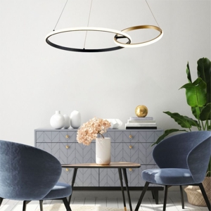 Lampadario design per soggiorno moderno cerchi nero oro