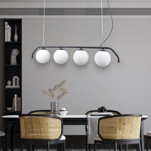 Lampadario moderno nero con sfere di vetro bianco per soggiorno fp