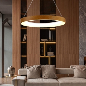 Lampadario moderno cerchio effetto legno 2700k a 5000k wireless