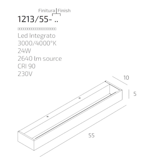 Applique bios bianca rettangolare led 24w 3000k 4000k top light