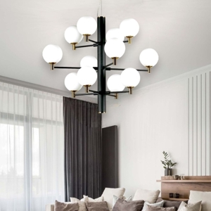 Copernico sp12 ideal lux lampadario design led sfere vetro nero