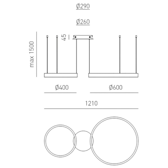 Lampadario doppio anello oro spazzolato led 100w 5100 lm 3000k