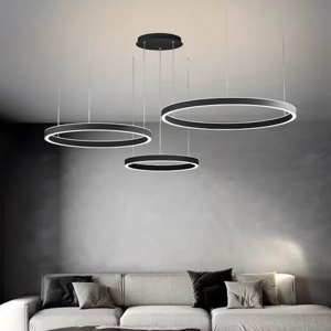 Lampadario 3 cerchi led nero criseide gea luce