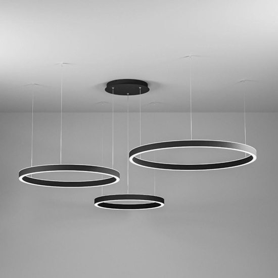 Lampadario 3 cerchi led nero criseide gea luce