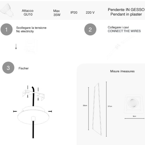 Lampada pendente a sospensione bianca in gesso assimetrica per cucina