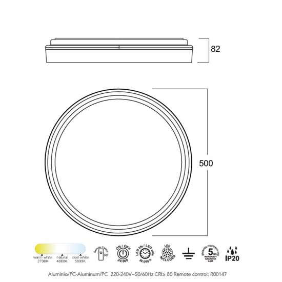 Plafoniera moderna bianco oro led 55w cct con telecomando