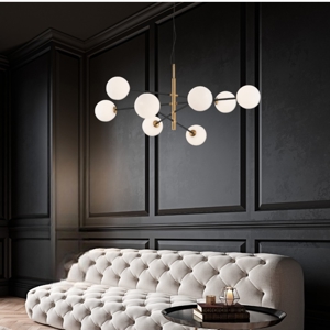 Lampadario elegante per soggiorno nero oro sfere vetro