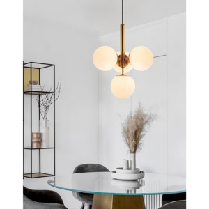 Lampadario oro stile moderno sfere vetro bianco