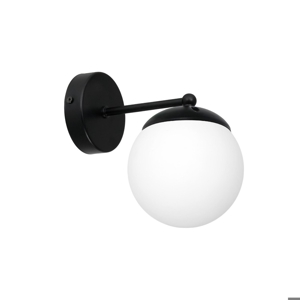 Lampada da parete nero sfera vetro bianco