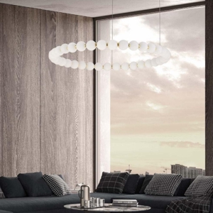 Lampadario oro perle per soggiorno moderno