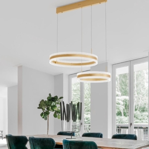 Lampadario per salone doppio cerchio oro led 3000k dimmerabile