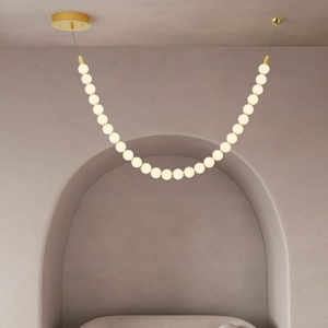 Lampadario collana di perle in vetro oro per soggiorno moderno