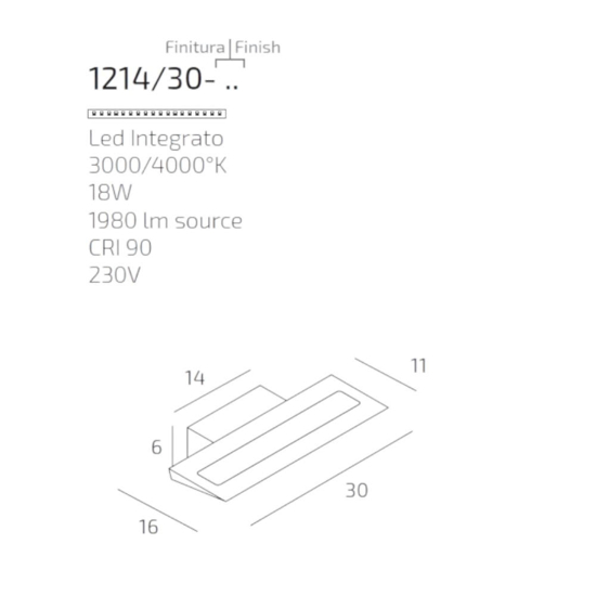 Applique da parete bianco led 18w 3000k 4000k top light tera